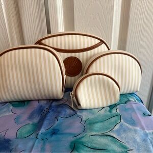 Philippe Striped Cream and Brown Cosmetic Bag Set